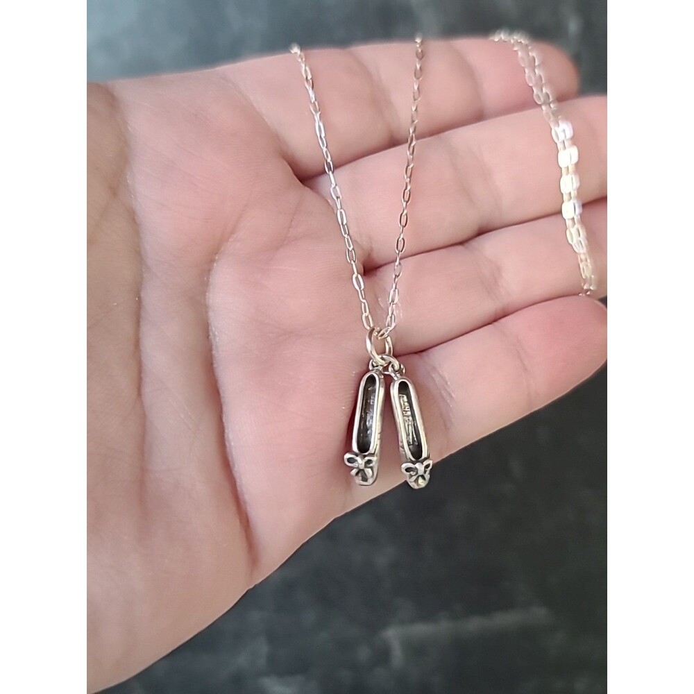 925 Sterling Silver Ballerina Slippers Shaped Pendant Necklace Vintage